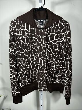 G26. Clothes by Revue 100% Wool Giraffe Print Sweater Jacket Women’s Small Y2K